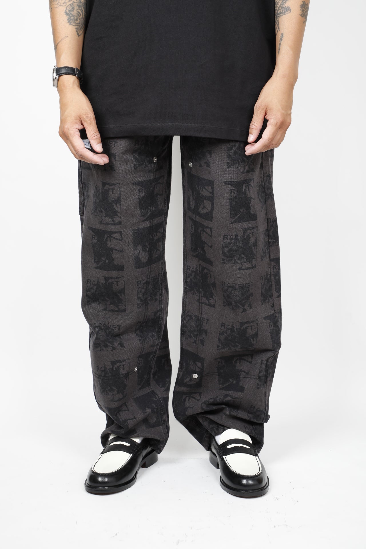 MEN FLOWERS FAKE DOUBLE KNEE TROUSERS WOVEN