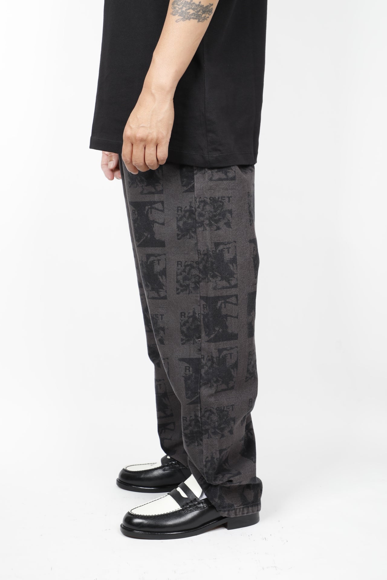 MEN FLOWERS FAKE DOUBLE KNEE TROUSERS WOVEN